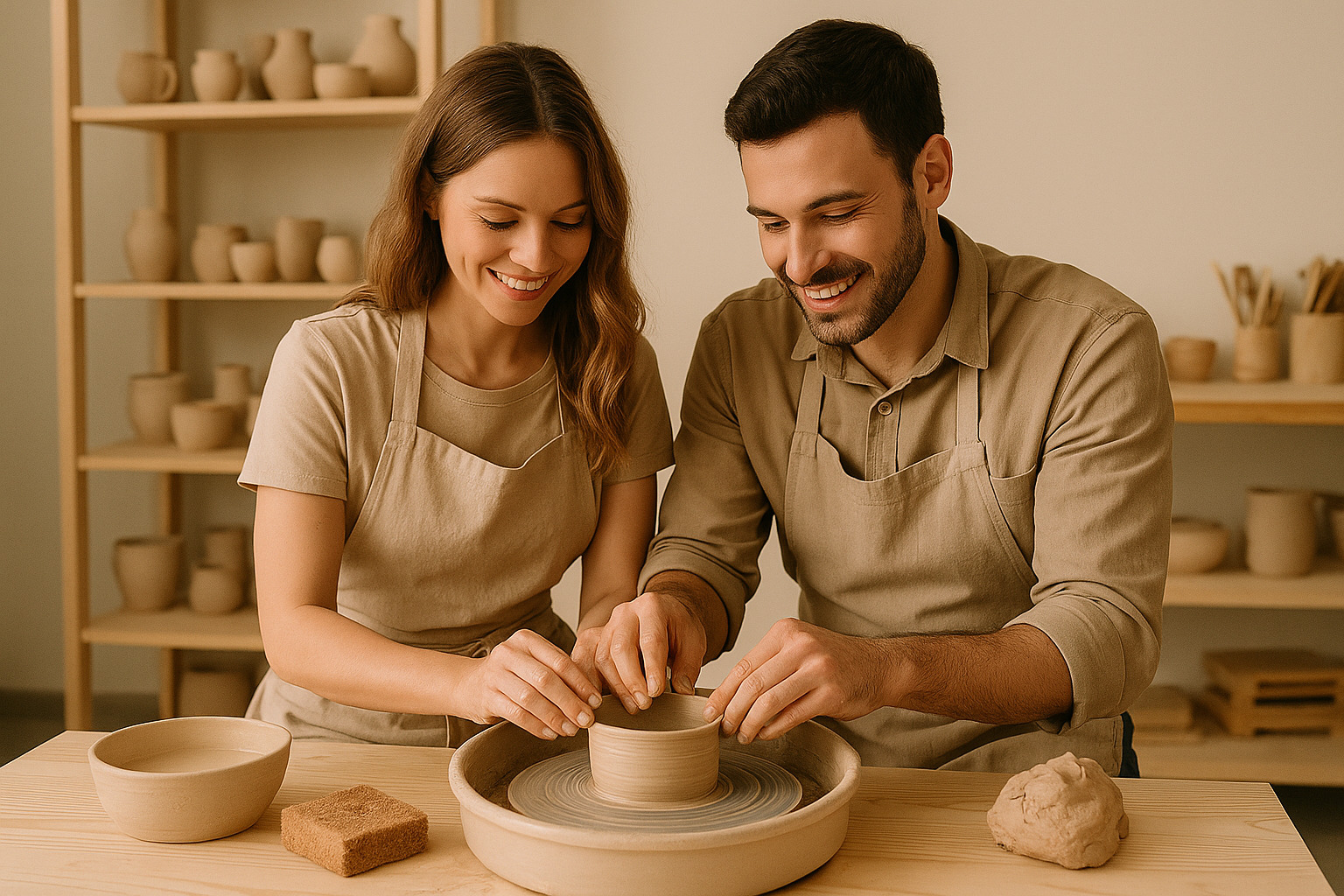 Руки, работающие с глиной на гончарном круге